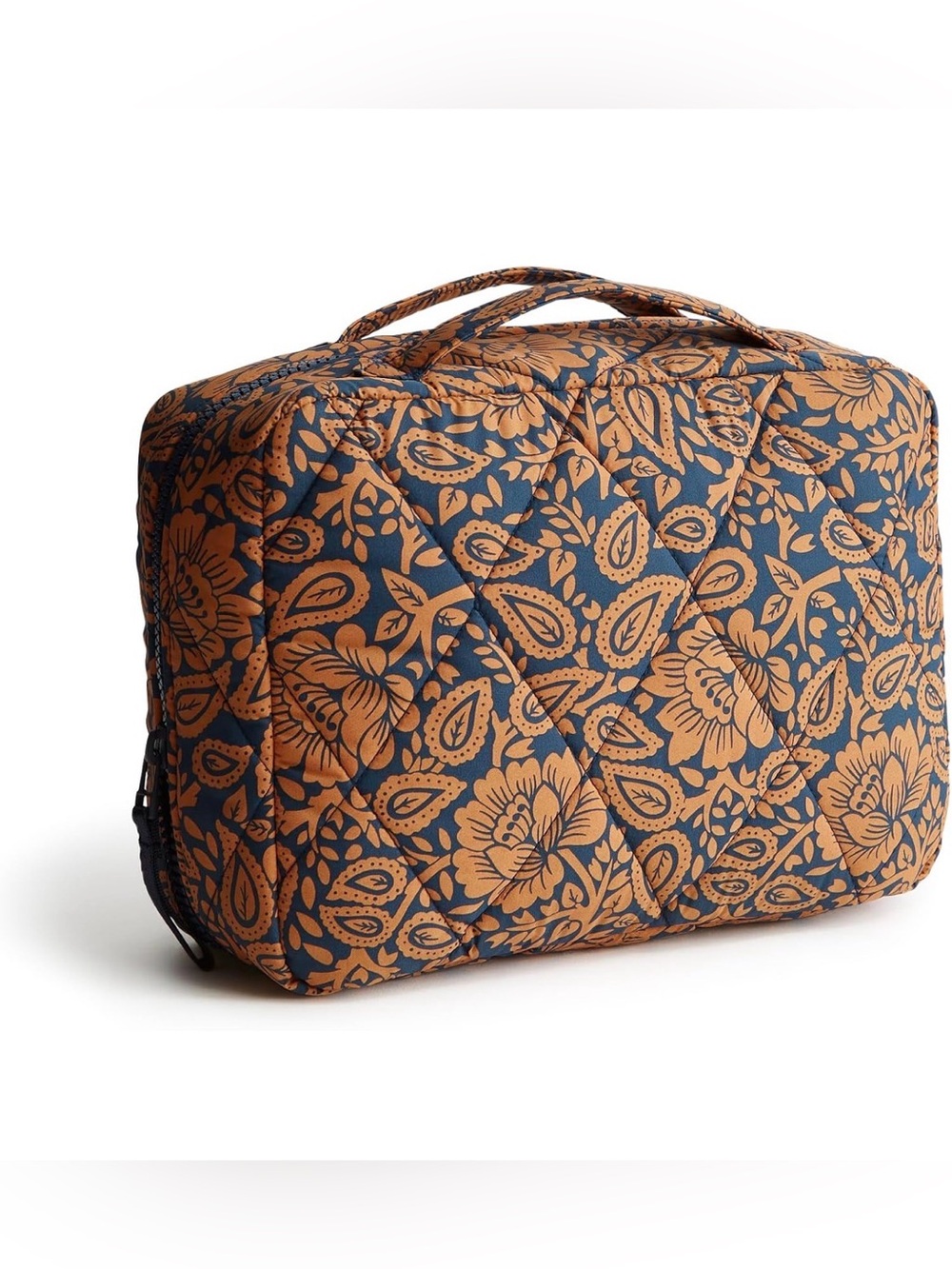 Vera Bradley Quilted Floral Travel Cosmetic Bag in Navy and Tan
